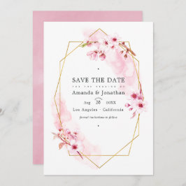 Geometrische roze Spring Cherry Blossom Weduwfoto Save The Date