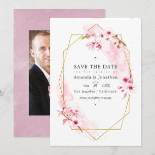 Geometrische roze Spring Cherry Blossom Weduwfoto Save The Date