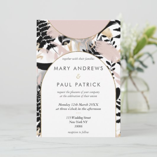 Geometrische roze zwarte witte goudbloem Weduwscha Kaart (Staand voorkant)