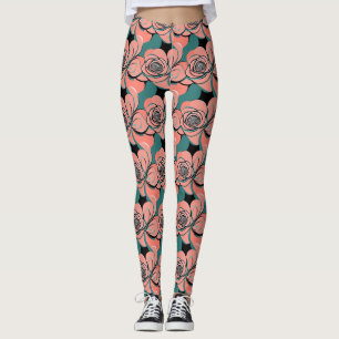 Geometrische rozen in tinten zwart en teal leggings