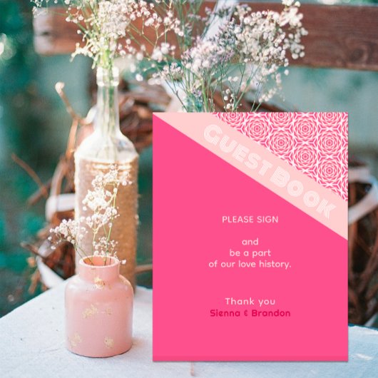 Geometrische Rozen Red Wedding Gastenboek Reclamebord Met Voetstuk