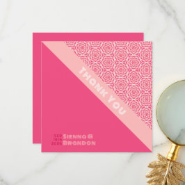 Geometrische Rozen rode bruiloft bedankkaart