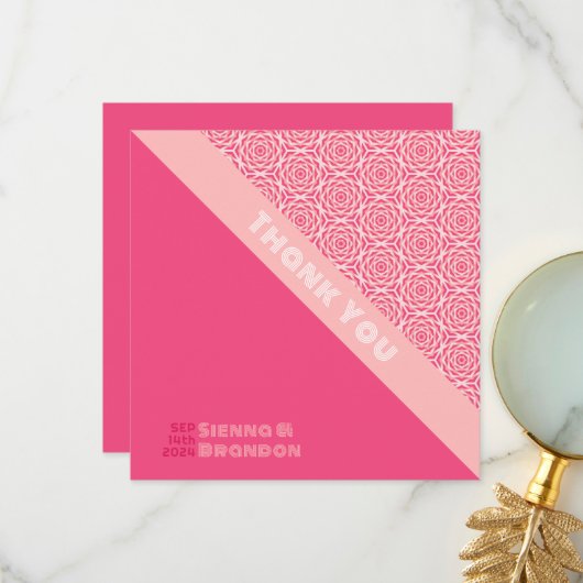 Geometrische Rozen rode bruiloft bedankkaart (Voorkant / Achterkant in situ)