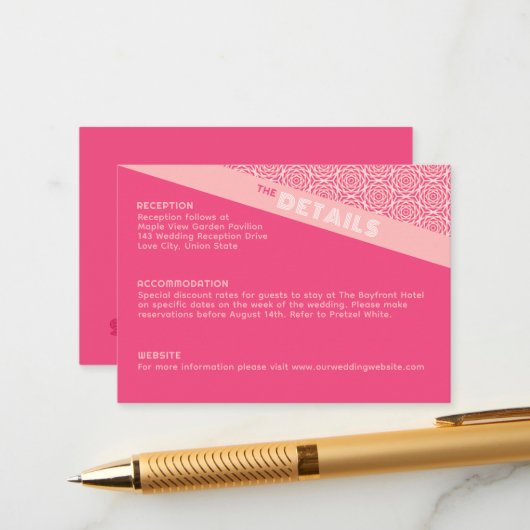 Geometrische Rozen Rode Bruiloft Behuizing Kaart (Voorkant / Achterkant in situ)