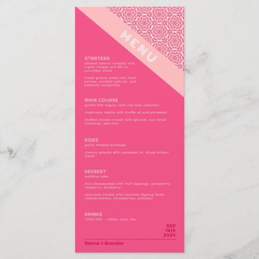 Geometrische Rozen Rode bruiloft Menu (Voorkant)