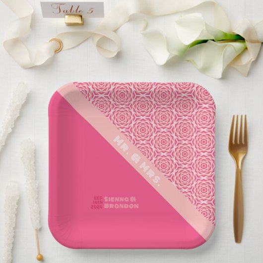Geometrische Rozen Rode bruiloft papier Borden Papieren Bordje (Huwelijk)