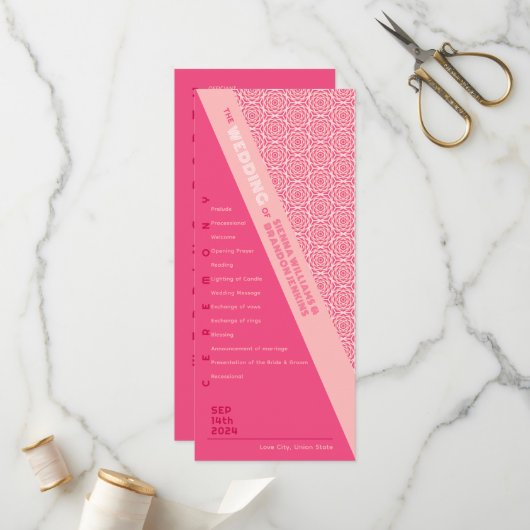 Geometrische Rozen Rode bruiloft Programma Programmakaart (Voorkant / Achterkant in situ)