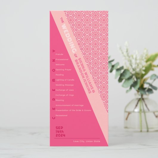 Geometrische Rozen Rode bruiloft Programma Programmakaart (Staand voorkant)