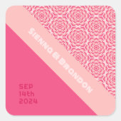 Geometrische Rozen Rode Bruiloft Vierkante Sticker (Voorkant)