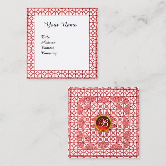 GEOMETRISCHE RUBY GEM STONE MONOGRAM White Vierkante Visitekaartje (Voorkant / Achterkant)