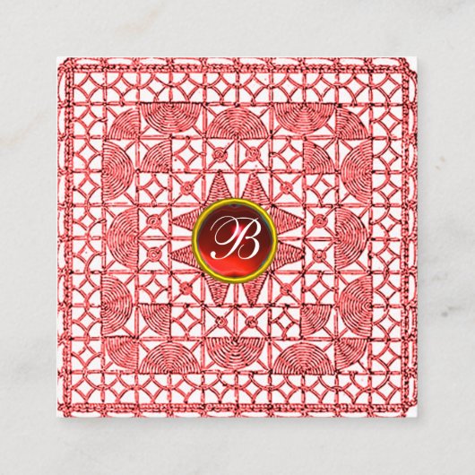 GEOMETRISCHE RUBY GEM STONE MONOGRAM White Vierkante Visitekaartje (Achterkant)