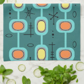 Geometrische ruimtevaartkunst Blauwgroen Theedoek (Gevouwen)