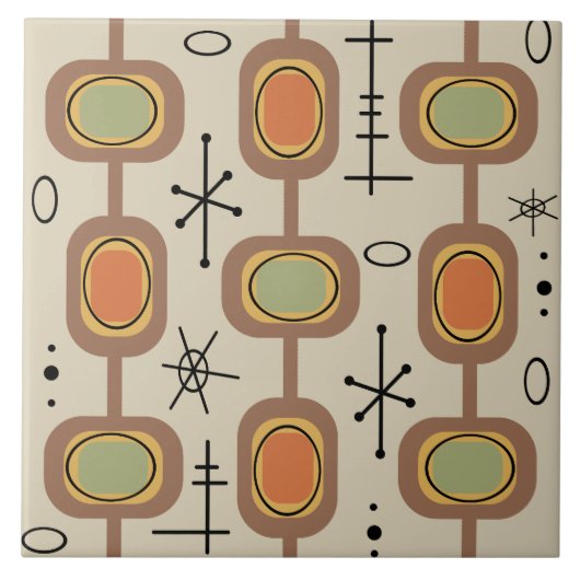 Geometrische ruimtevaartsgeschiedenis multiculture tegeltje (Voorkant)