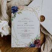 Geometrische Rustic Gold Glitter en Floral Wedding Kaart