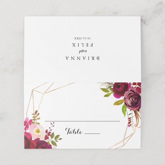 Geometrische rustieke Blush Bourgondische bruiloft Plaatskaartje (Buitenkant ongevouwen)