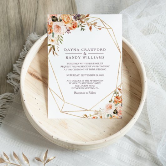 Geometrische rustieke gouden elegante herfstbruilo kaart