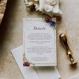 Geometrische rustieke gouden glitter bruiloft deta informatiekaartje