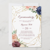 Geometrische rustieke gouden glitter quinceañera kaart (Voorkant)