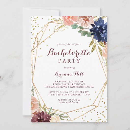 Geometrische rustieke gouden glitter vrijgezellenf kaart (Voorkant)