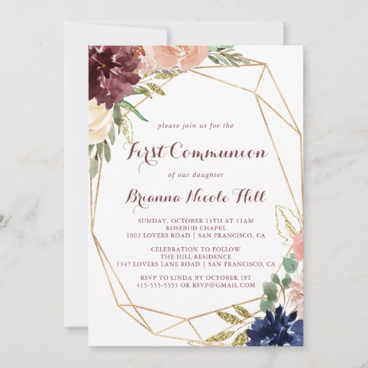 Geometrische rustieke gouden kalligrafie eerste co kaart (Voorkant)