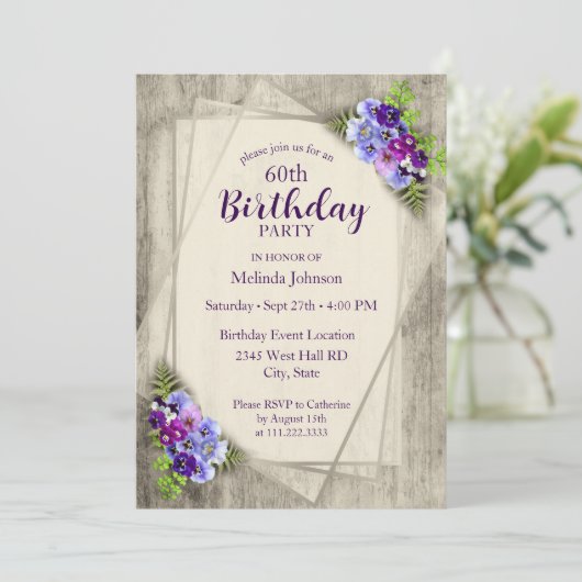 Geometrische rustieke Pansies 60e verjaardag Kaart (Staand voorkant)