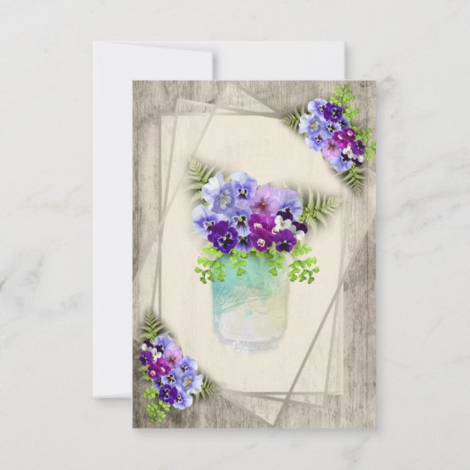 Geometrische rustieke Pansies in blauw & Paarse RS RSVP Kaartje (Achterkant)