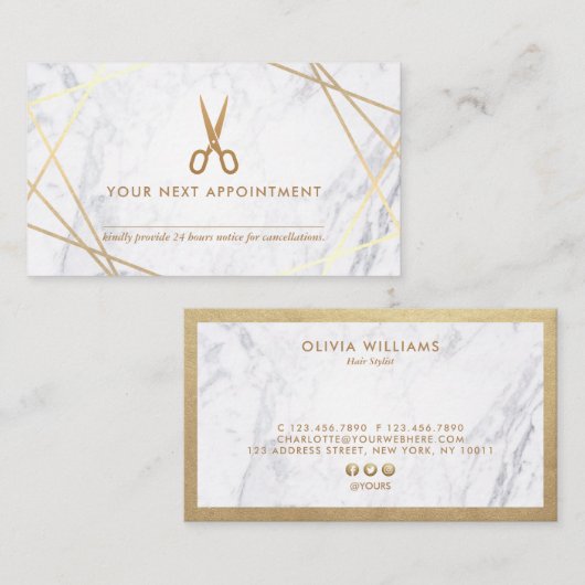 Geometrische schaar Marble Hair Stylist Appointmen Visitekaartje (Voorkant / Achterkant)