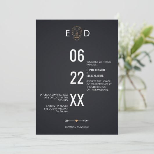 Geometrische schedelbruiloft kaart (Staand voorkant)