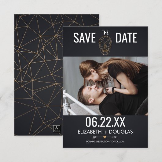 Geometrische schedelfoto save the date (Voorkant / Achterkant)