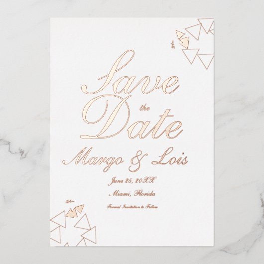 Geometrische Script Save the Date Uitnodigingen me (Voorkant)