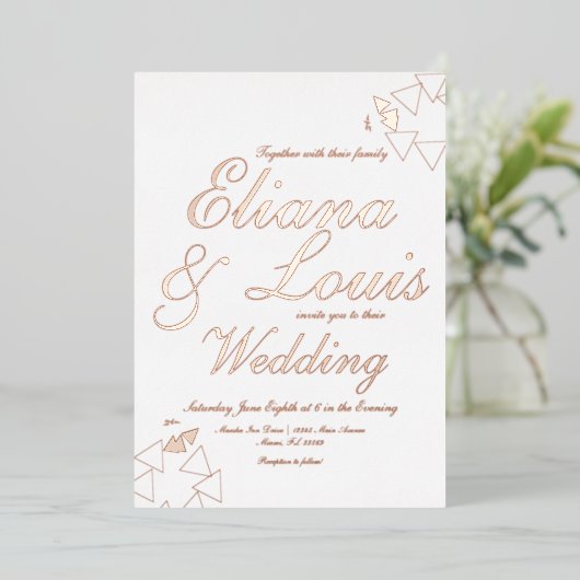 Geometrische scriptweduwnaar Gecomprimeerde Folie Folie Uitnodiging (Staand Voorkant)