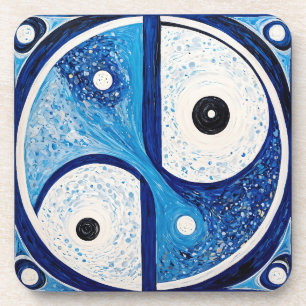 Geometrische Sereniteit: Blauw & Wit Yin Yang Bier Onderzetter