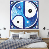 Geometrische Sereniteit: Blauw & Wit Yin Yang Canvas Afdruk (Insitu (Slaapkamer))