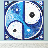 Geometrische Sereniteit: Blauw & Wit Yin Yang Canvas Afdruk (Insitu (Houten vloer))