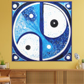 Geometrische Sereniteit: Blauw & Wit Yin Yang Canvas Afdruk (Insitu (Woonkamer))
