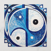 Geometrische Sereniteit: Blauw & Wit Yin Yang Feestdagenkaart (Voorkant / Achterkant)
