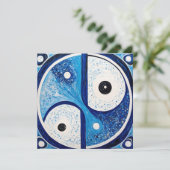 Geometrische Sereniteit: Blauw & Wit Yin Yang Feestdagenkaart (Staand voorkant)
