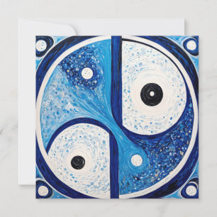 Geometrische Sereniteit: Blauw & Wit Yin Yang Feestdagenkaart