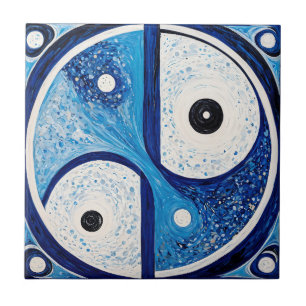 Geometrische Sereniteit: Blauw & Wit Yin Yang Tegeltje