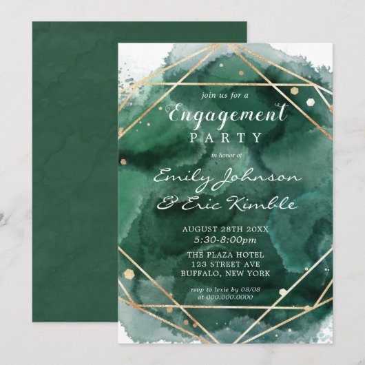 Geometrische service met groene goudWaterverf Kaart (Voorkant / Achterkant)