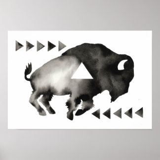 Geometrische slaapzuchtige buffel . Mod Art. Zwart Poster