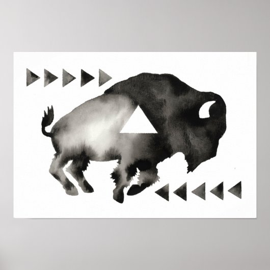Geometrische slaapzuchtige buffel . Mod Art. Zwart Poster (Voorkant)