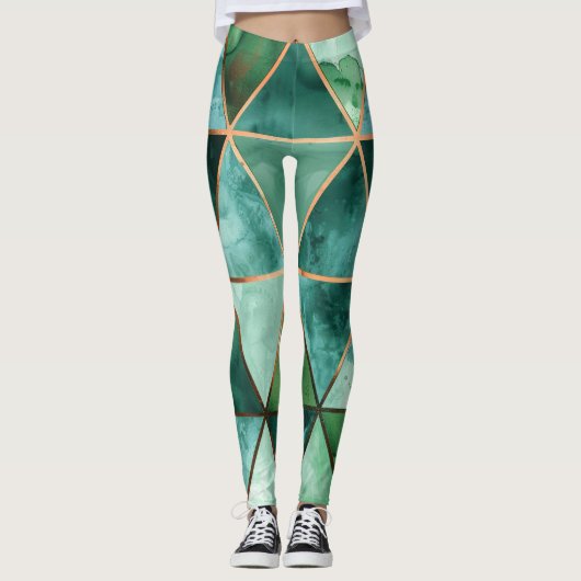 Geometrische Smaragd Leggings (Voorkant)