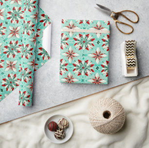 Geometrische Sneeuwvlok Kerst Kaleidoscoop Patroon Cadeaupapier