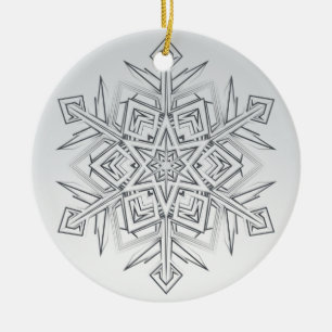 Geometrische Sneeuwvlok Modern Grijs & Wit Keramisch Ornament