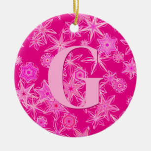 Geometrische sneeuwvlokken, Fuchsia Pink gepersona Keramisch Ornament