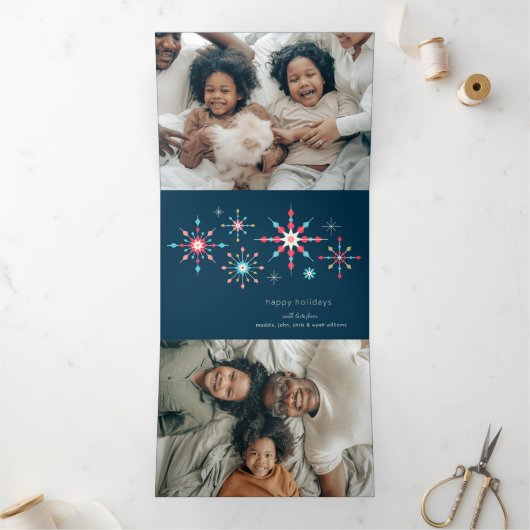 Geometrische Snowflake Vakantie Groet Drieluik Wenskaart (Binnen)