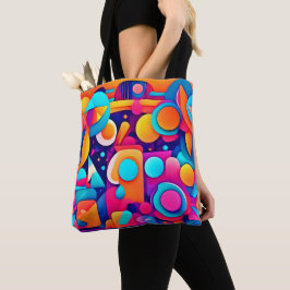Geometrische speeltuin in kleurrijke chaos tote bag
