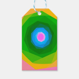 Geometrische spiraal in groen en blauw cadeaulabel