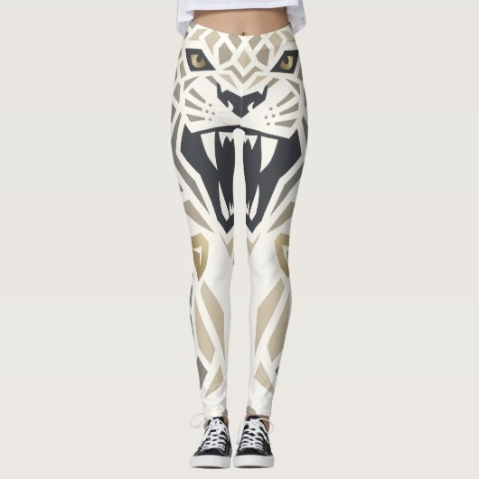 Geometrische stam legging met tijger – Fierce Angu (Voorkant)